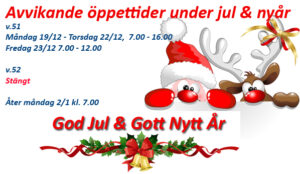 Öppettider jul o nyår God Jul o Gott Nytt År